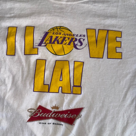 Anvil Other - Anvil White T-Shirt with Yellow and Purple Design lakers Budweiser